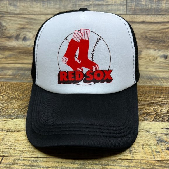 Boston Red Sox Mens Trucker Hat Black Snapback 1961 Vintage Logo Baseball Cap - Picture 2 of 8